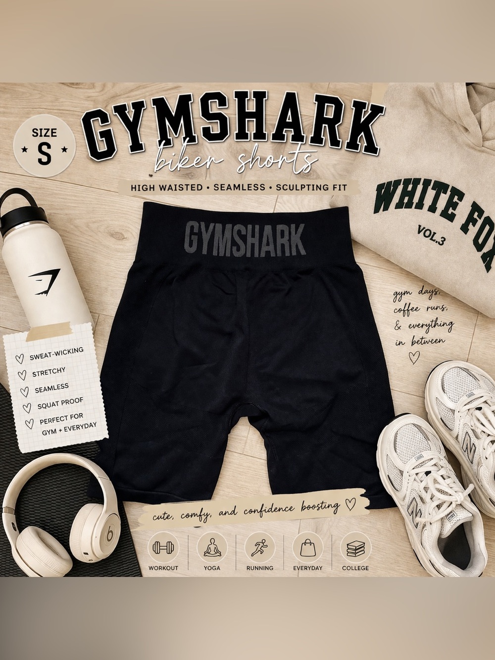 Gymshark Biker Shorts Black High Waisted Seamless Workout Gym Athleisure Small